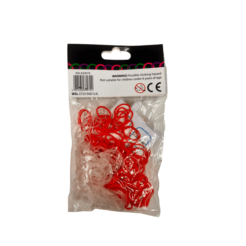 300  RED & CLEAR LOOM BANDS 